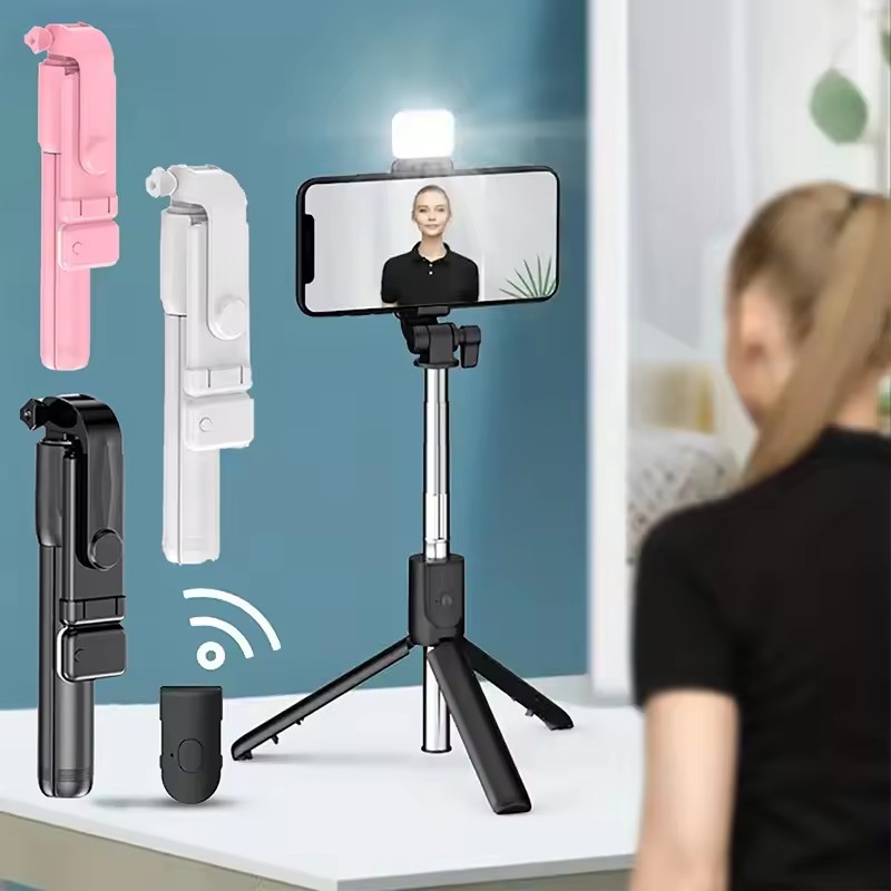 Photography Video Lighting Kit With Adjustable Tripod Stand - Kabelloses Bluetooth-Selfie-Stick-Stativ mit Fernbedienung, ausziehbares Stativ