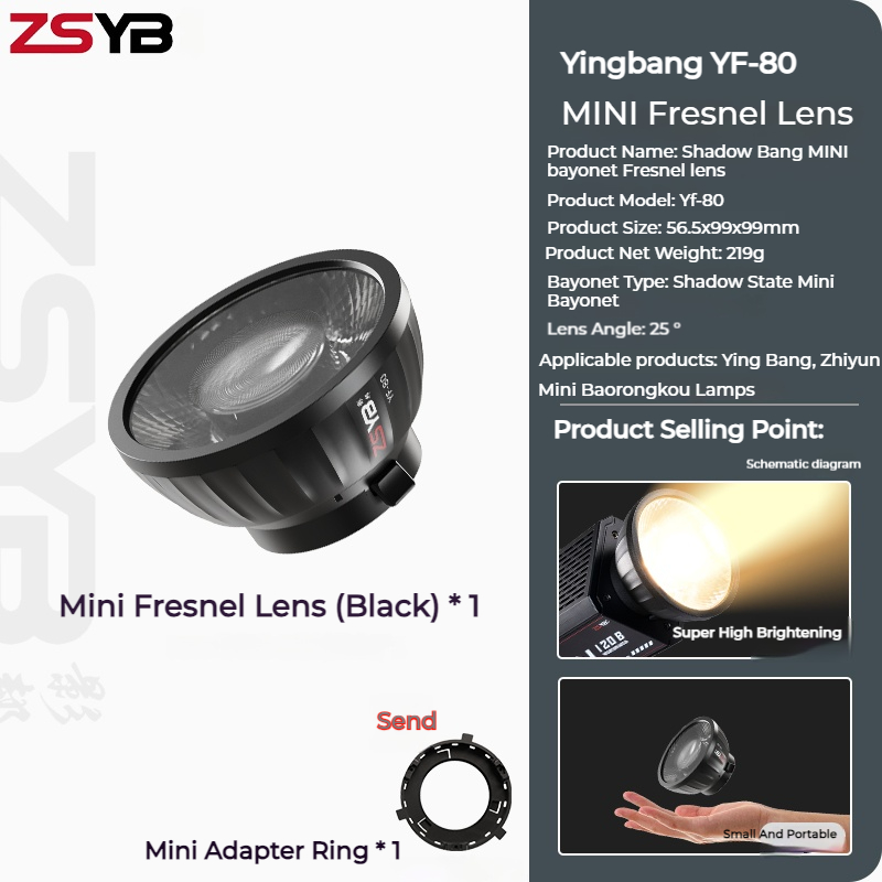 Fresnel Lens Attachment - ZSYB YF-80 Fresnel-Linse 9-fach Hellereffekt Baorong