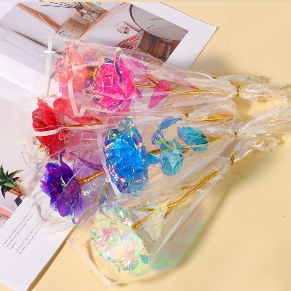 Photography Lighting Simulator Free - Leuchtende Goldfolien-Rosenblume mit LED-Lichtern, bunter, simulierter
