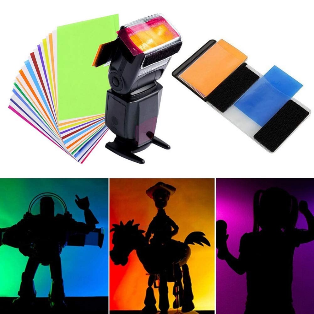 Photography Lighting With Flash - 12 Farben Kamera-Blitzfilter-Set mit universellem Klettbandhalter